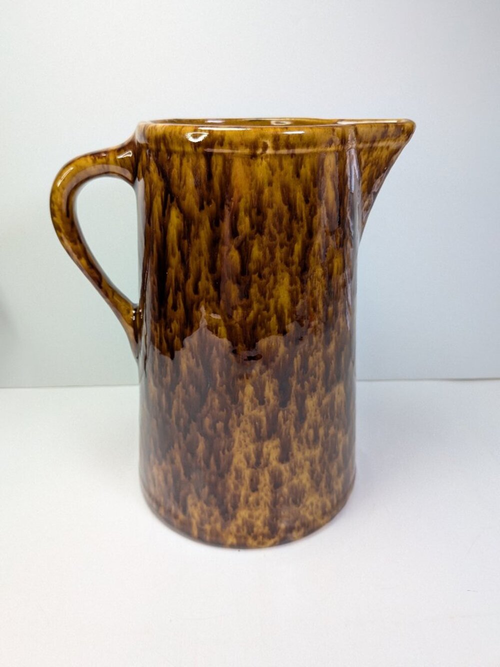 Vintage Brown Drip Glaze Stoneware Pitcher Tall 9" Cabin Rustic Farmhouse Decor